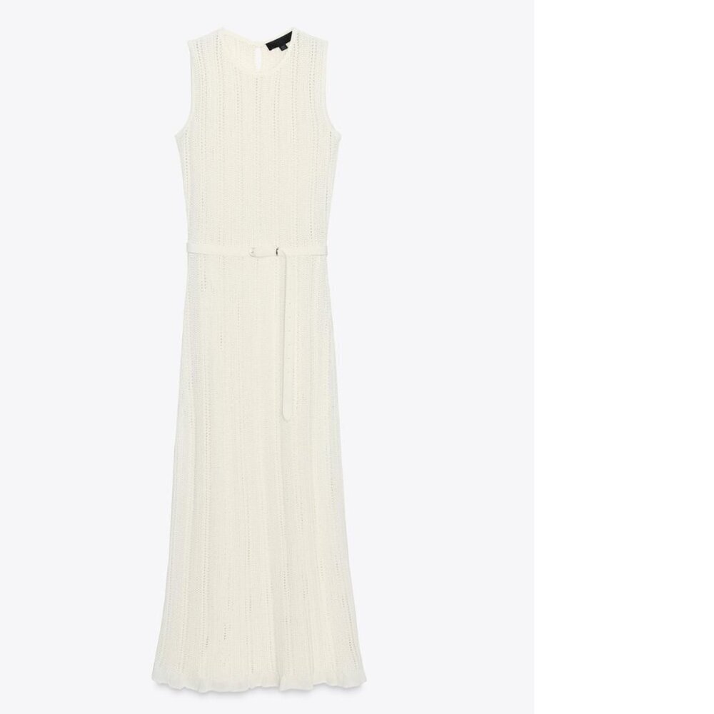 POINTELLE KNIT MIDI DRESS WITH BELT - Picture 6 of 7